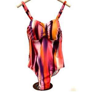 Amoena MSRP $104  Full Bottom Colorful Swimsuit Adjustable Bust & Straps LG NEW
